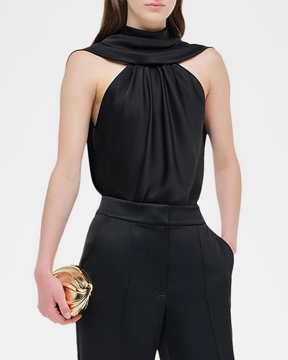 Simkhai Scarlett Satin Cape Top in Black 2